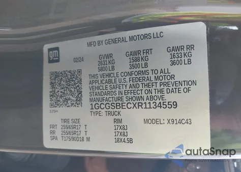 2024 Chevrolet Colorado 2Wd Wt z USA, uszkodzony, nr VIN 1GCGSBECXR1134559